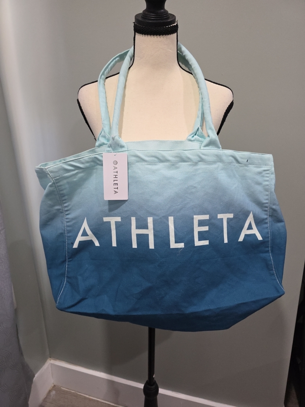 ATHLETA Beach/Gym/Tote Bag Blue Ombre White Canvas Shopping Bag 17.5X13 NEW!